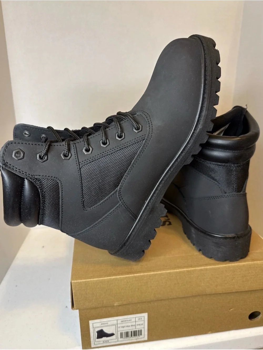 SMITH Black Men's Work Boots - Rugged Lace-Up Ankle Boots Mens 9